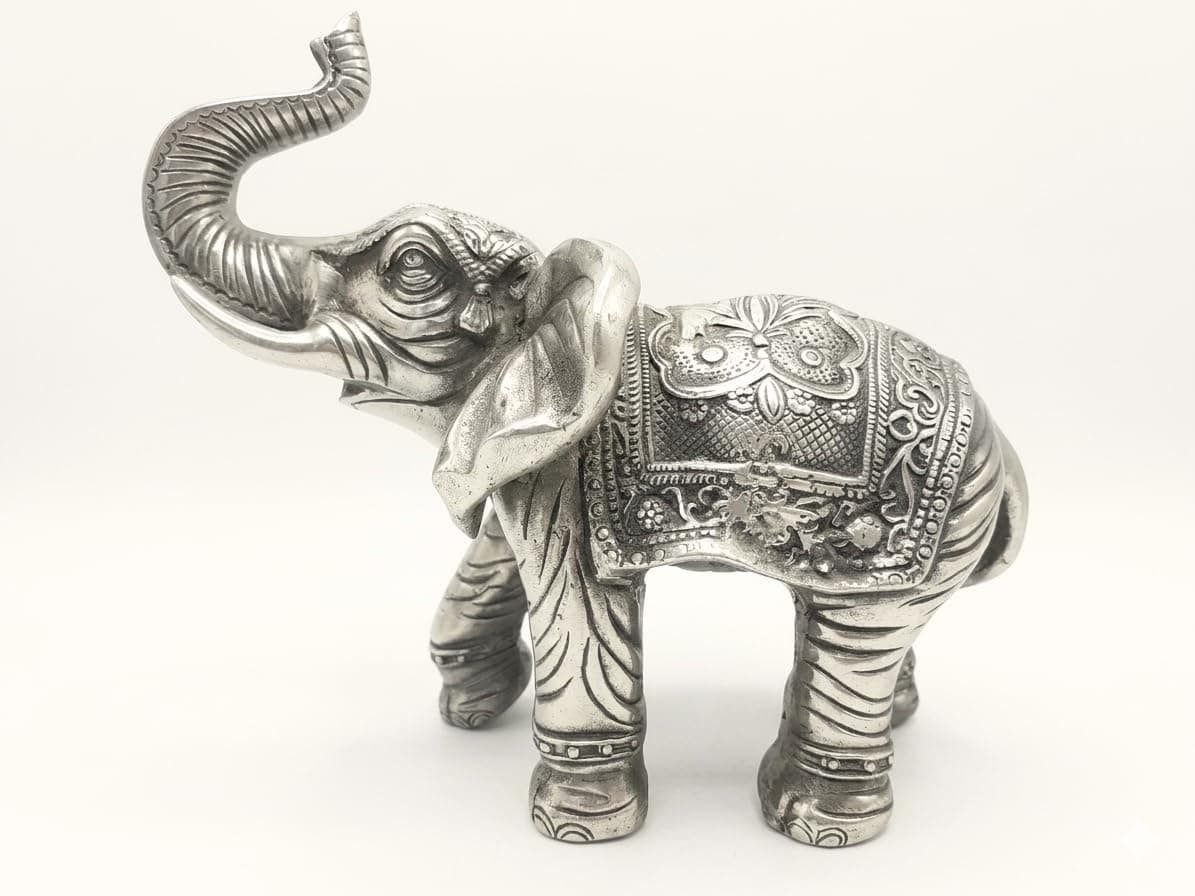 Silver Elephant Statue — Trunk Up